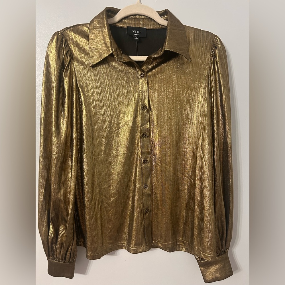 Vici Shimmering Gold Blouse, Size Small